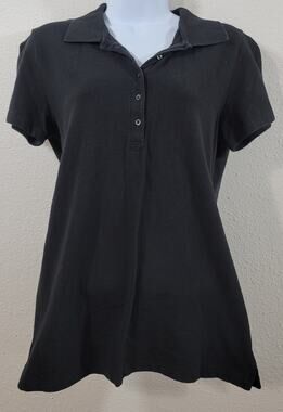 Faded Glory Black 5 Button Polo Top Medium 8 10